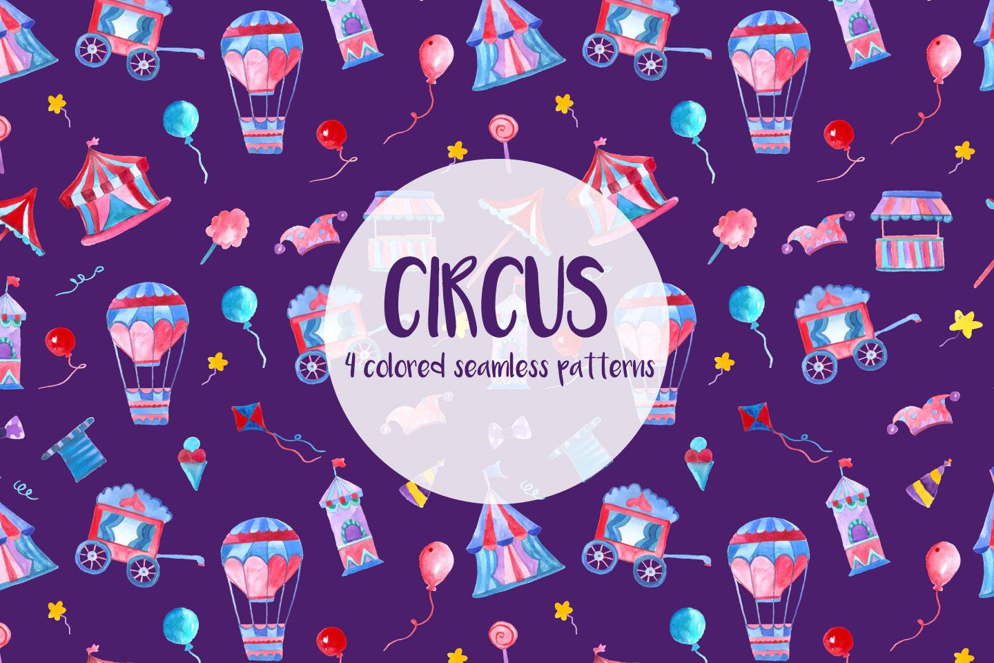 1440x960 Watercolor Circus Vector Seamless Free Pattern