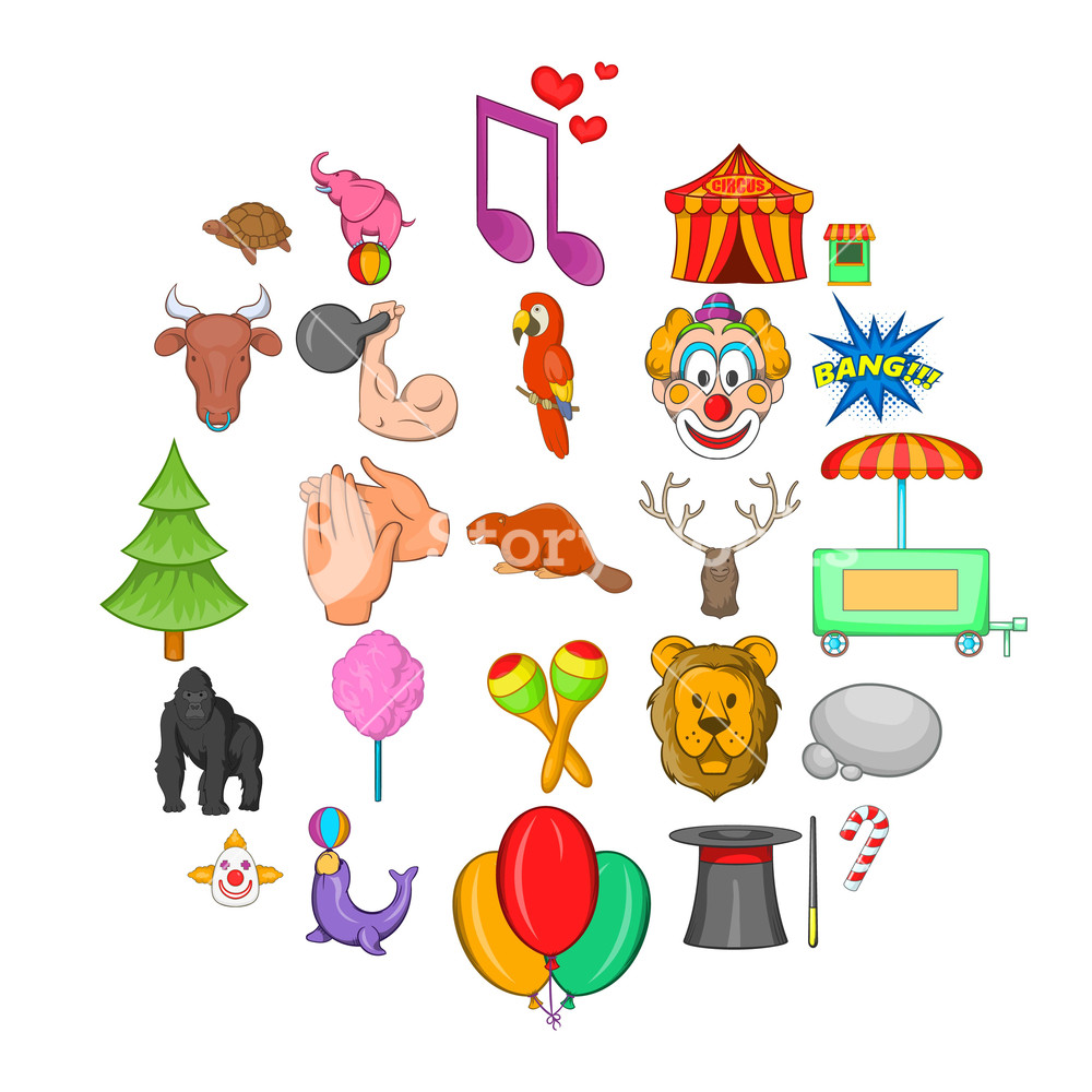 1000x1000 Zoo Circus Icons Set Cartoon Set Of Zoo Circus Vector Icons
