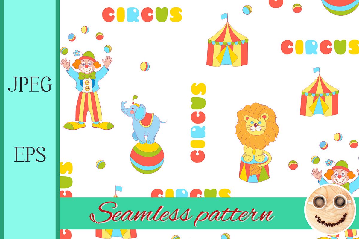 1200x800 Cheerful Circus Vector Seamless Pattern