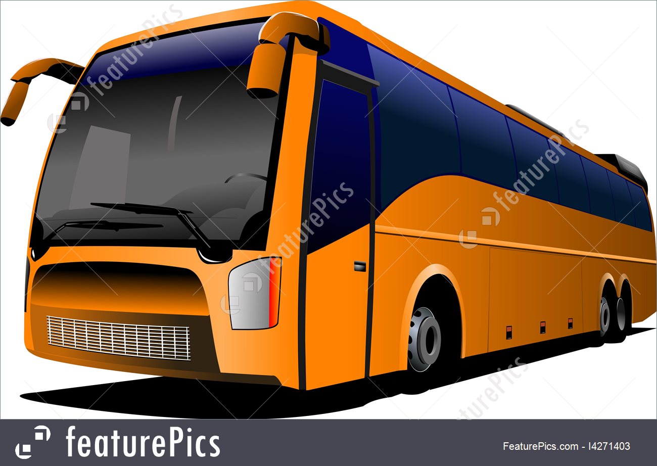 1300x922 Illustration Of Orange Tourist Bus On The Road Coach City Bus