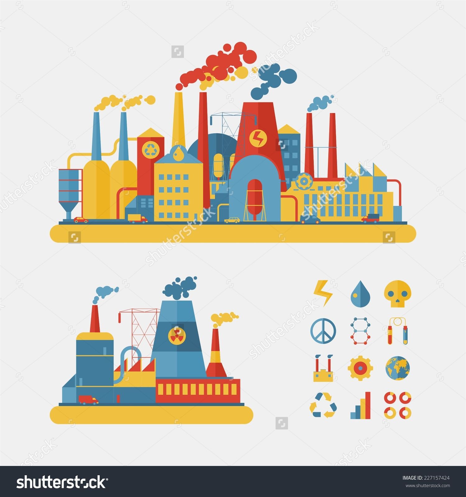 1500x1600 Industrial Factory Buildings Set In Flat Design Style Stock Vector
