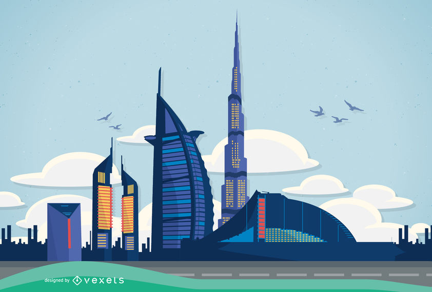 Vector Dubai Illustration 842x570 Vector Dubai Illustration