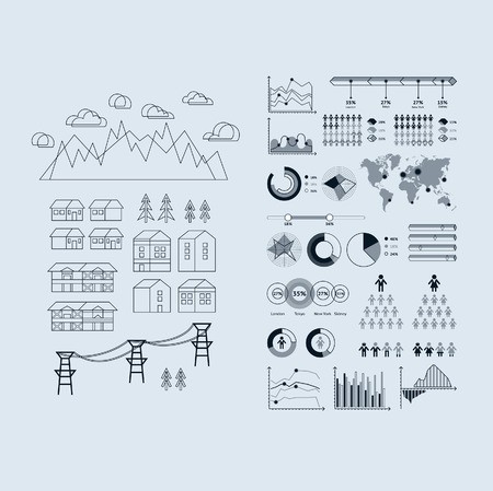 450x449 Flat Linear City Infographic Vector Town Illustration Royalty