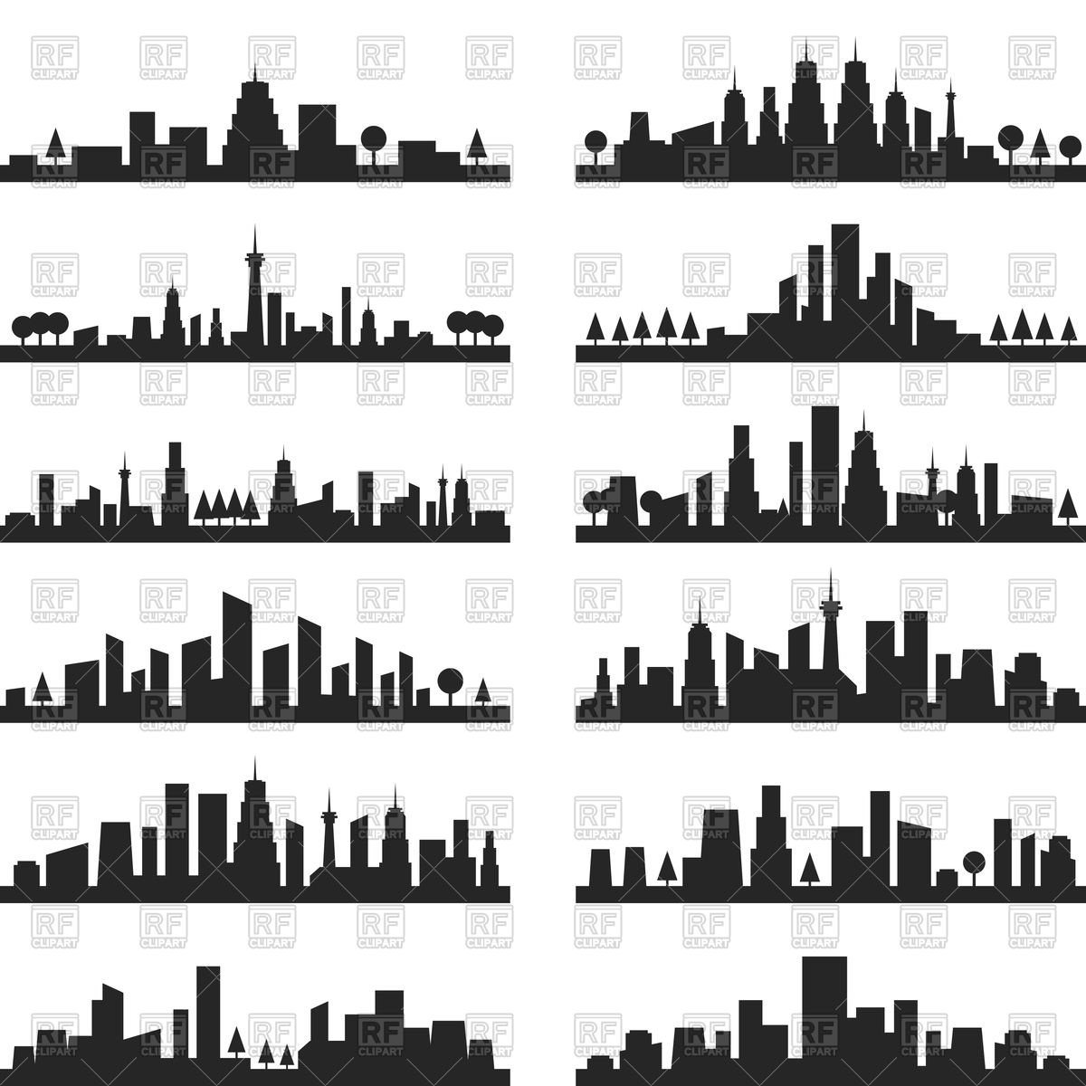 Set Of Silhouettes Of City Landscapes Vector Image Of Objects 1200x1200 Set Of Silhouettes Of City Landscapes Vector Image Of Objects