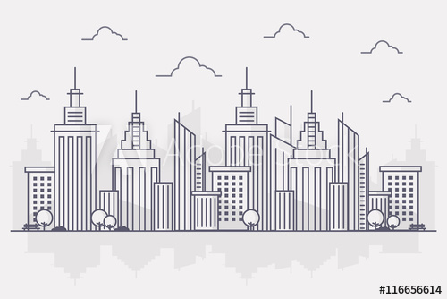 Line Art Vector Illustration Of Modern Big City Background 500x334 Line Art Vector Illustration Of Modern Big City Background