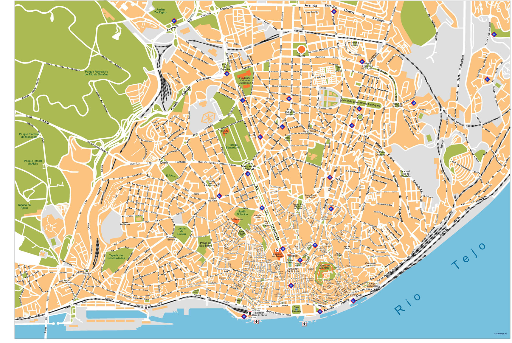 1718x1151 Lisboa City Vector Maps Lisbon Illustrator Vector Maps