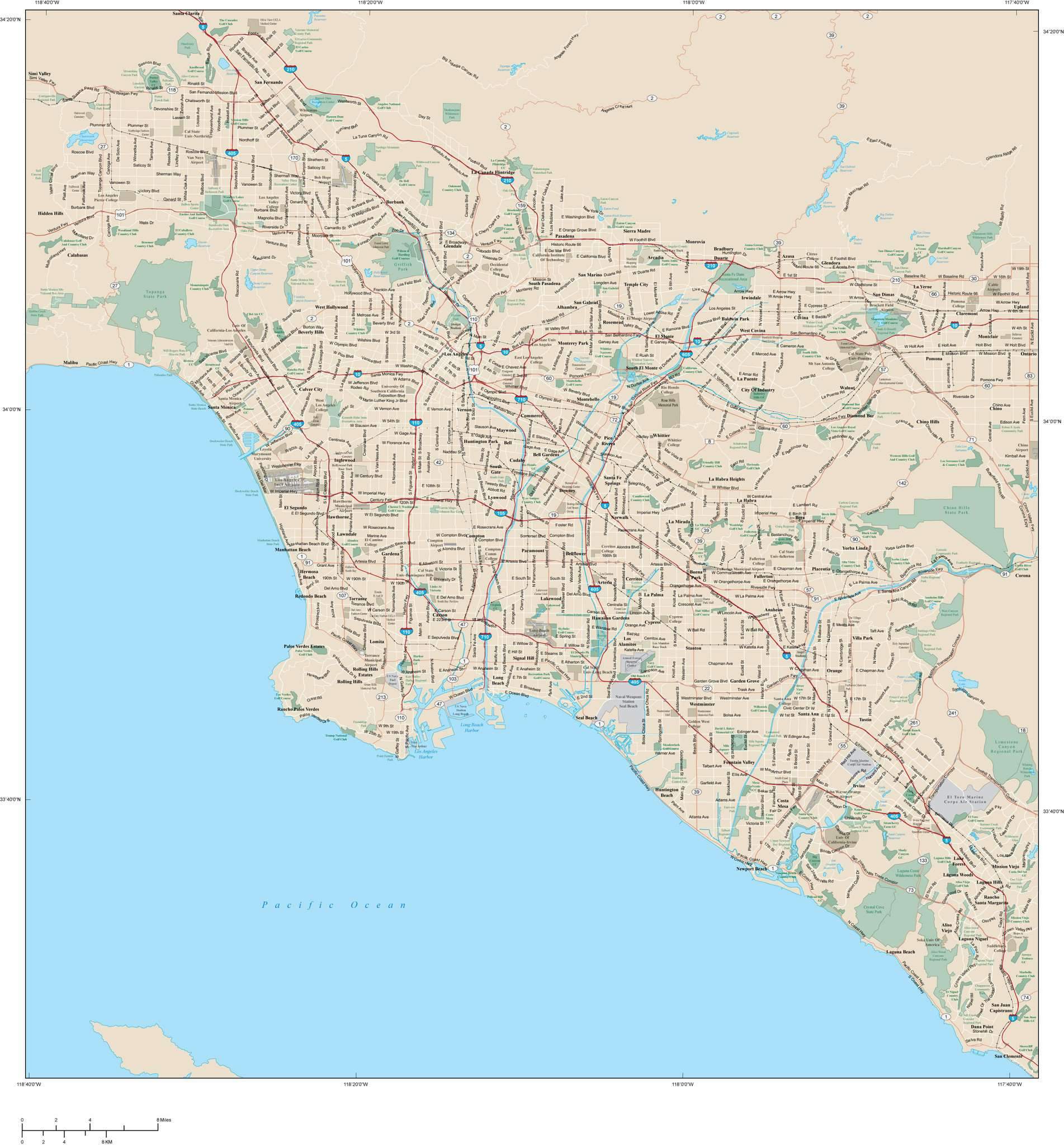 1903x2048 Los Angeles Vector Map
