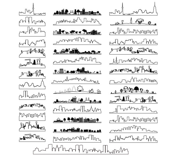 600x530 City Outline And Silhouette Design Vector Free Download