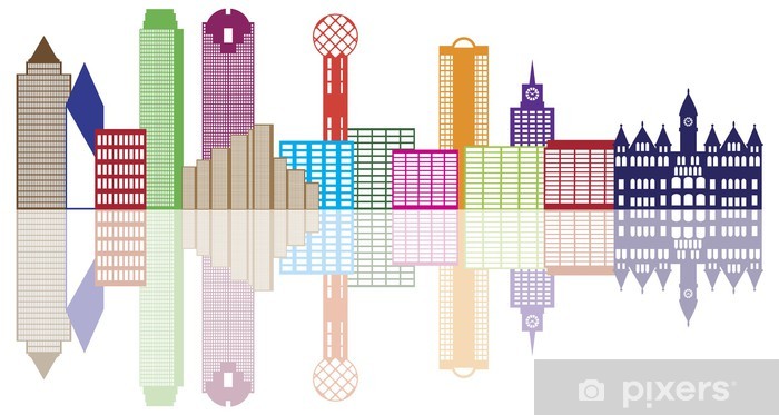 700x373 Dallas City Skyline Color Outline Vector Illustration Sticker