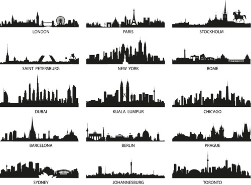 500x369 World Famous Cities Silhouettes Vector Set For Free Download