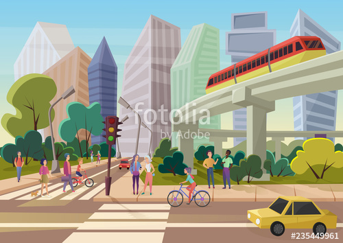 Modern Urban Cartoon City Street With Young People Walking Vector 500x354 Modern Urban Cartoon City Street With Young People Walking Vector