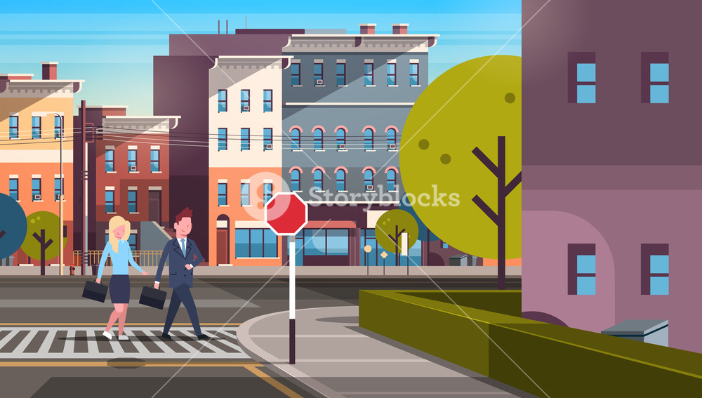 Couple Business Man Woman Going Crosswalk City Street Buildings 1000x567 Couple Business Man Woman Going Crosswalk City Street Buildings