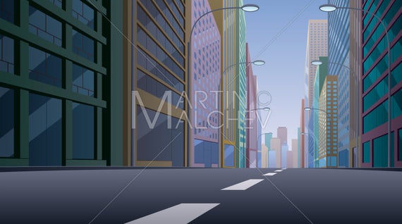 570x318 City Street Vector Cartoon Clipart Illustration Boulevard Etsy