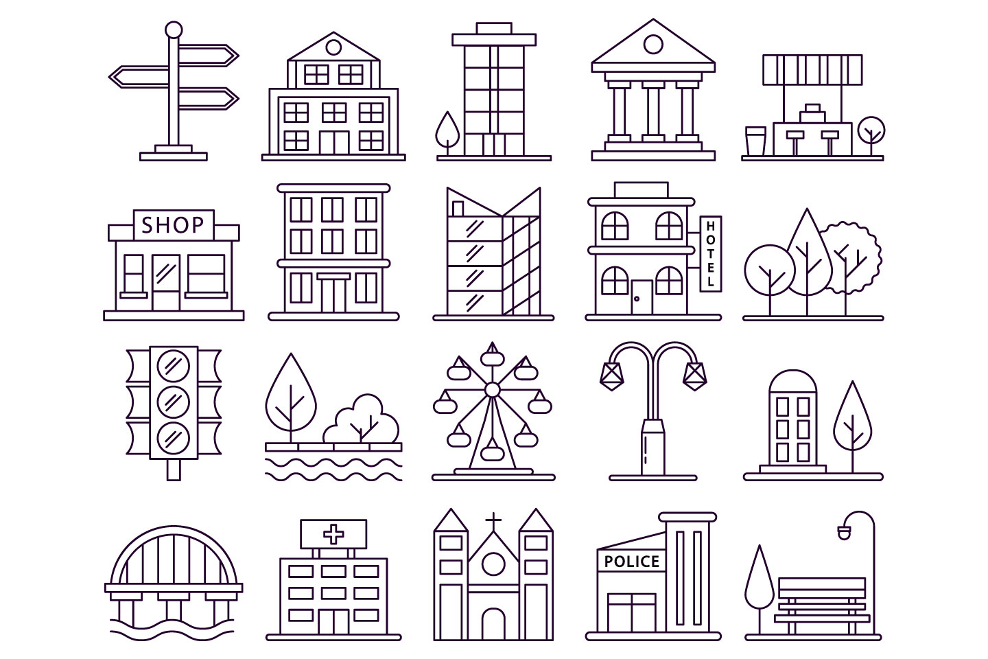 1440x960 City Vector Free Icon Set