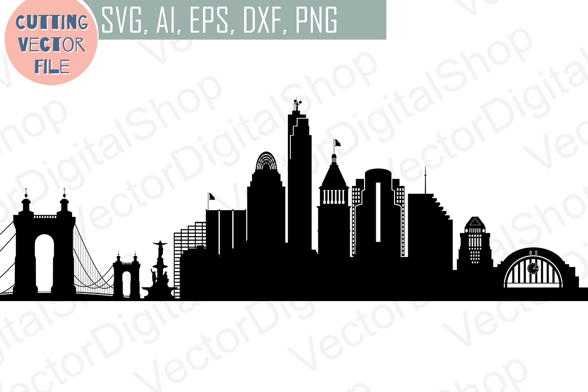 1158x772 Cincinnati Ohio City Vector Skyline, Silhouette Usa City