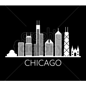 300x300 Chicago City Vector Skyline On Black With Title Clipart Royalty
