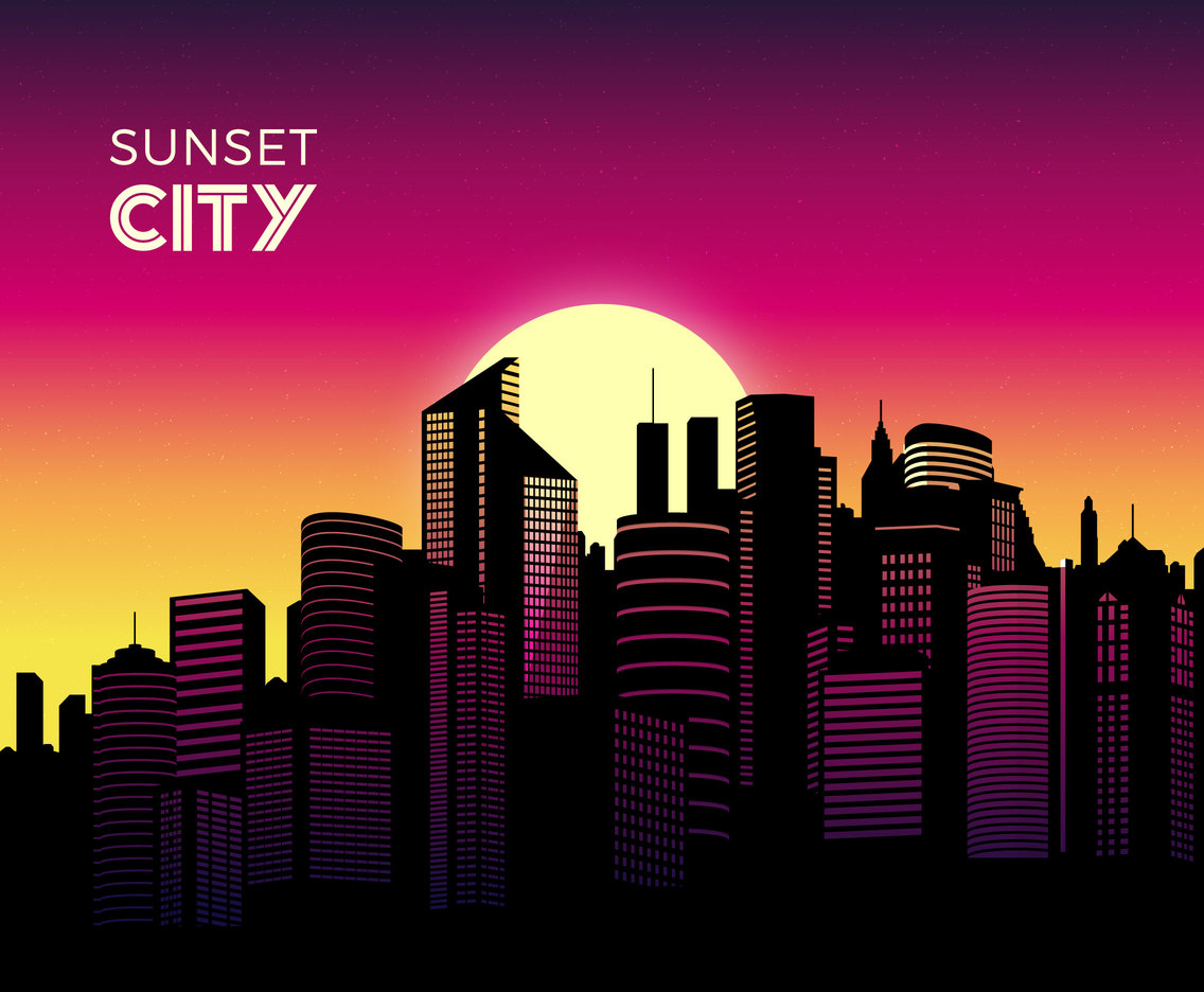 1136x936 City Skyline At Sunset Vector Background Vector Art Graphics