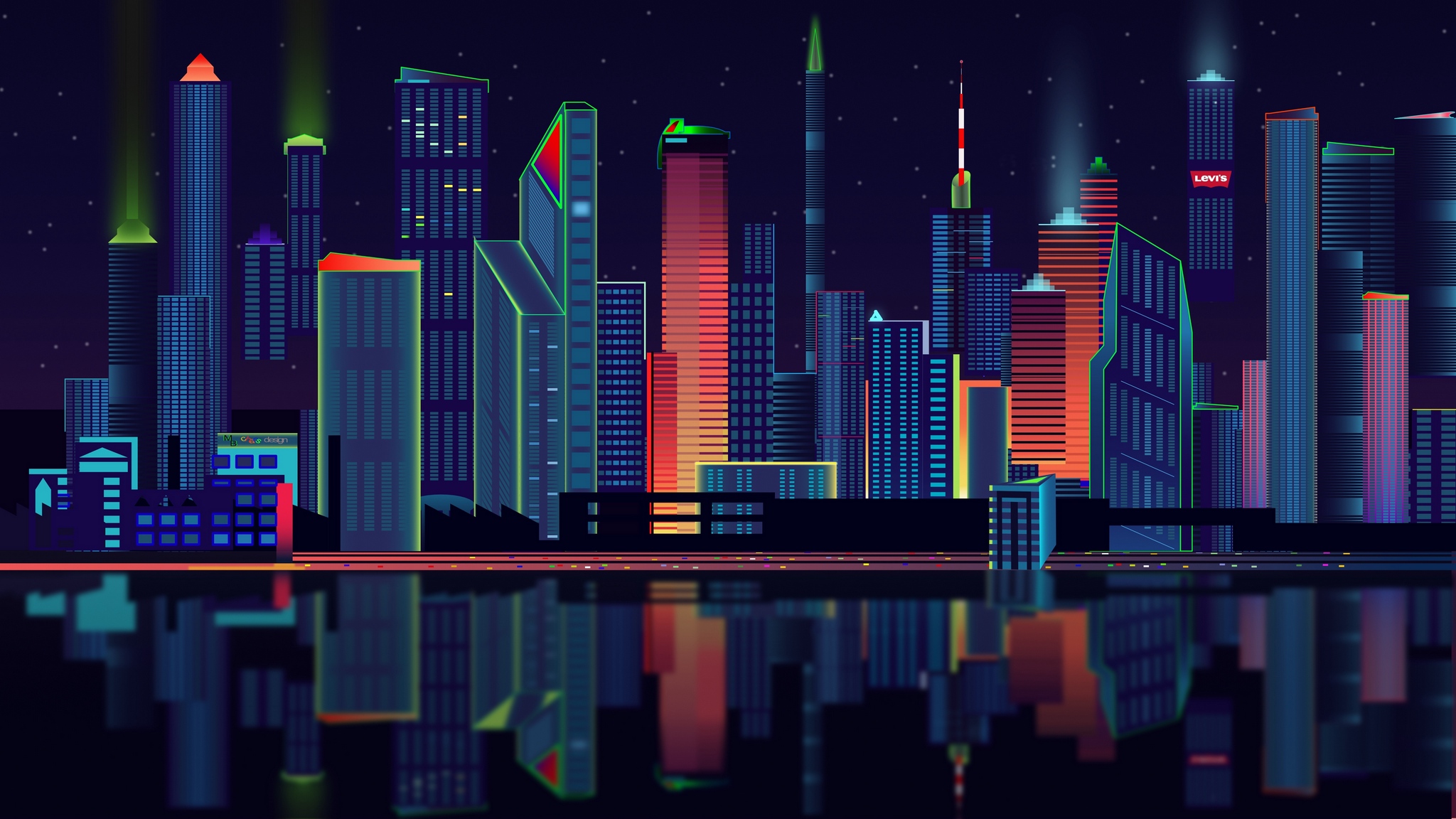 2048x1152 Download Wallpaper City, Vector, Panorama Ultrawide