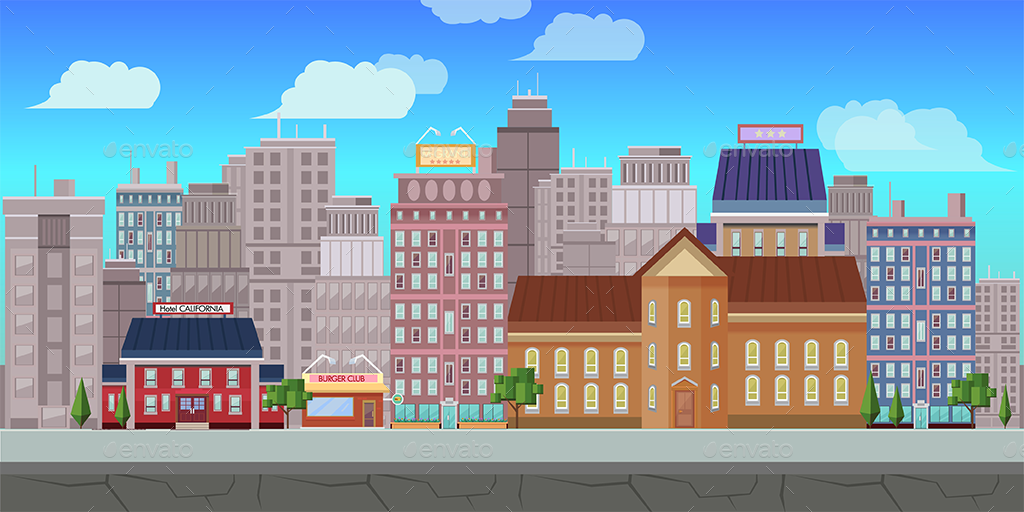 1024x512 Fresh City Game Background Vector