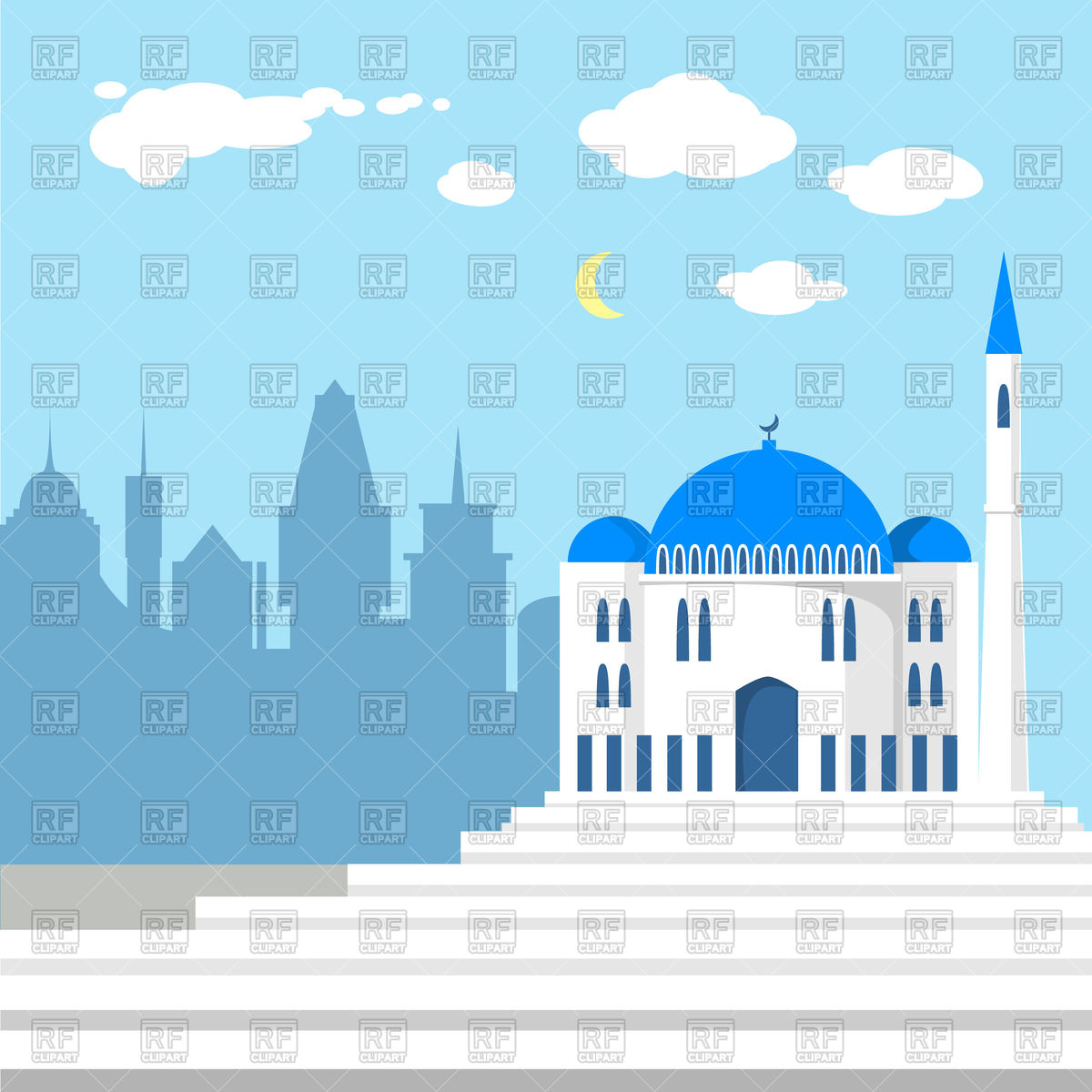1200x1200 Mosque On The Background Of Islamic City Vector Image