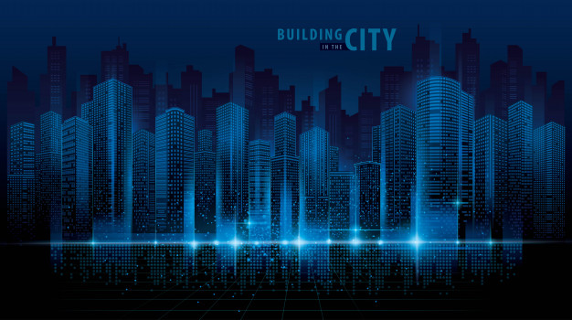 626x350 Abstract Futuristic City Vector, Digital Cityscape Background