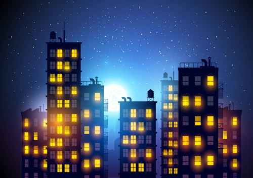 500x353 Brightly Lit Midnight City Vector Background Free Download