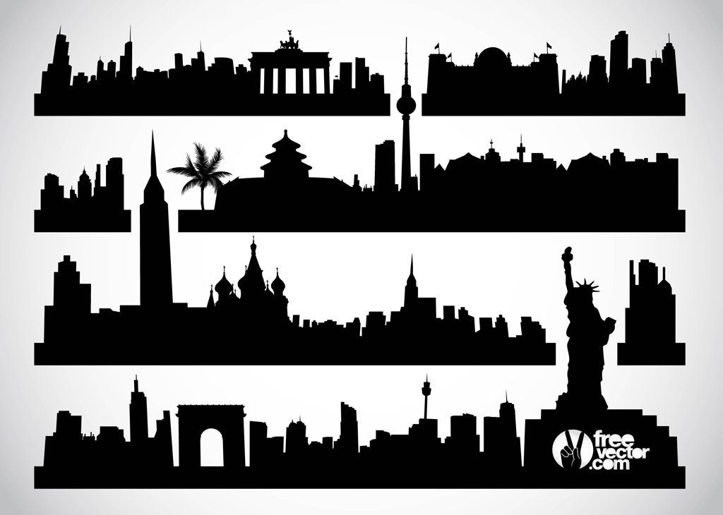 1024x730 Free Skyline Vector Graphics Of Cityscape Silhouettes, Skyscrapers