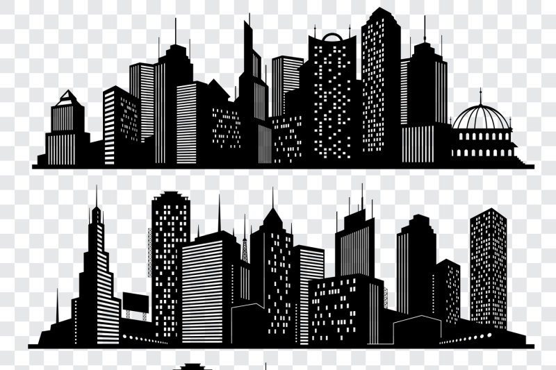 800x533 Cityscapes, Town Skyline Buildings, Big City Silhouettes Vector