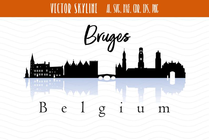 794x530 Bruges Belgium City Silhouette Vector Skyline Bruges Etsy