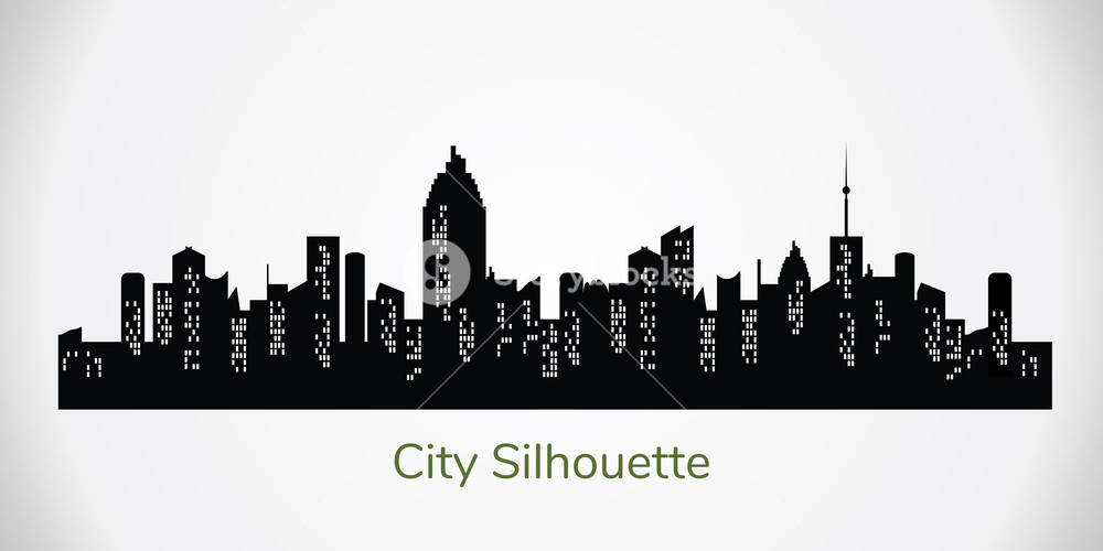 1000x500 Vector City Silhouette Night Town On Transparent Background City