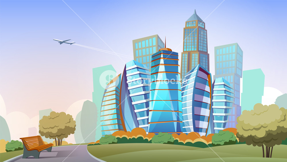 1000x565 Cityscape Vector Cartoon Background Panorama Of Modern City