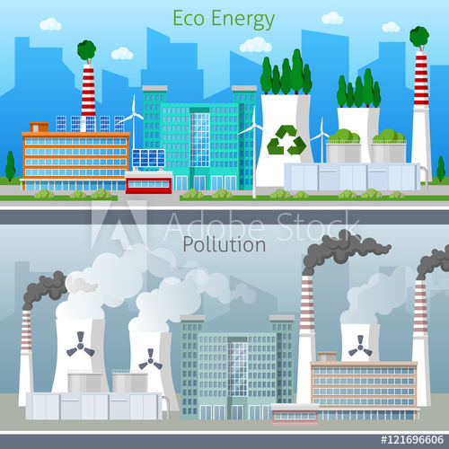 500x500 Eco Factory Green Energy And Air Pollution Cityscape Vector