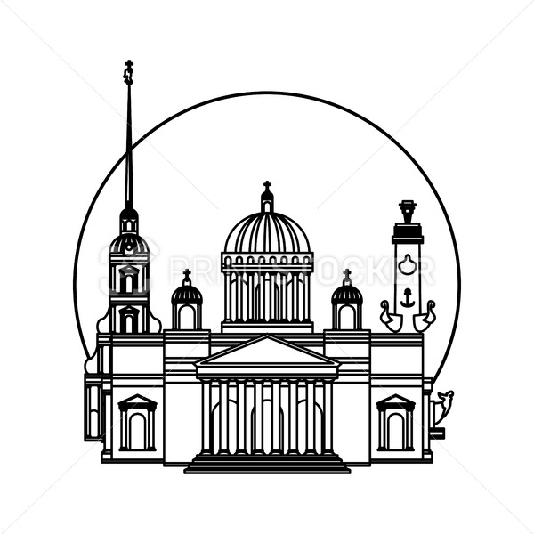 600x600 Saint Petersburg Black Contour Outline Cityscape Vector Set