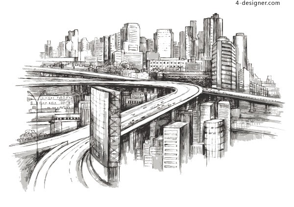 600x423 Designer Hand Painted Cityscape Vector Material