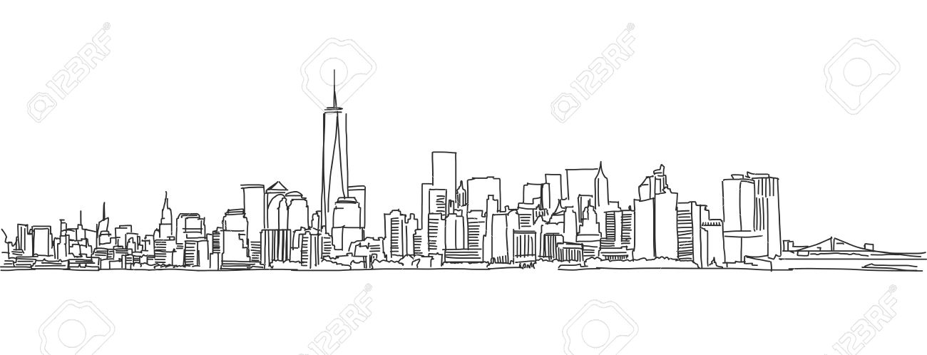 1300x498 Collection Of 'city Skyline Drawing' Download More Than Images