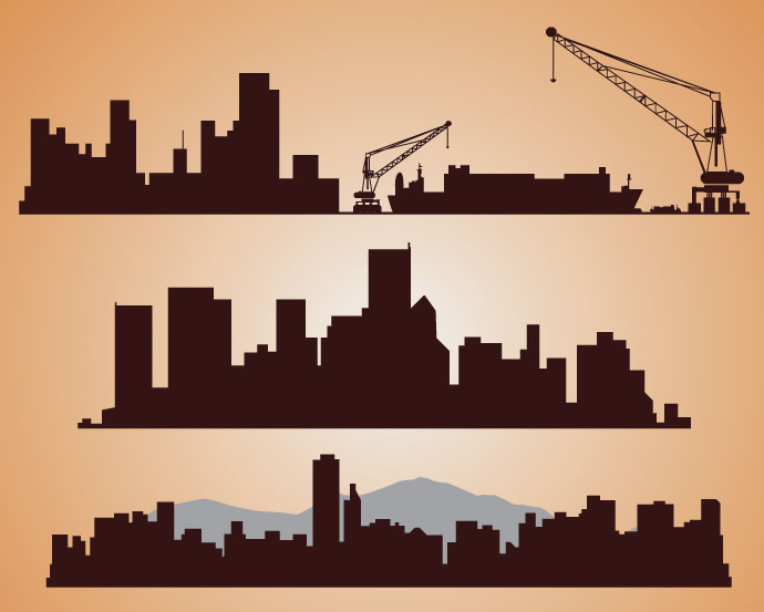 690x553 Industrial Cityscape Silhouettes Free Vector Free Vectors Ui
