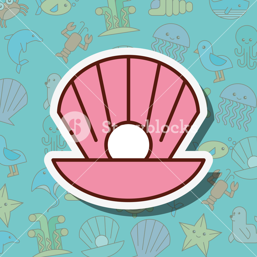 Clam Pearl Sea Life Cartoon Background Vector Illustration Royalty 1000x1000 Clam Pearl Sea Life Cartoon Background Vector Illustration Royalty