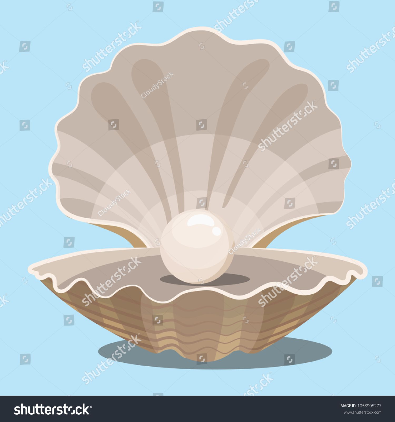 1500x1600 Cartoon Seashell With A Pearl Seashell Vector Illustration