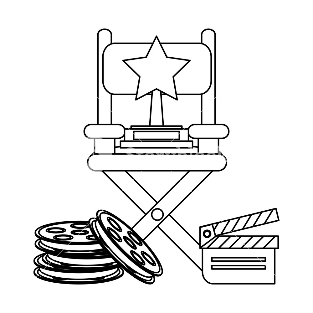 1000x1000 Movie And Cinema Directos Chair Reels And Clapboard Vector