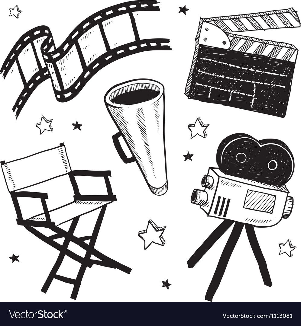 996x1080 Doodle Movie Film Camera Director Chair Clapper Vector Image