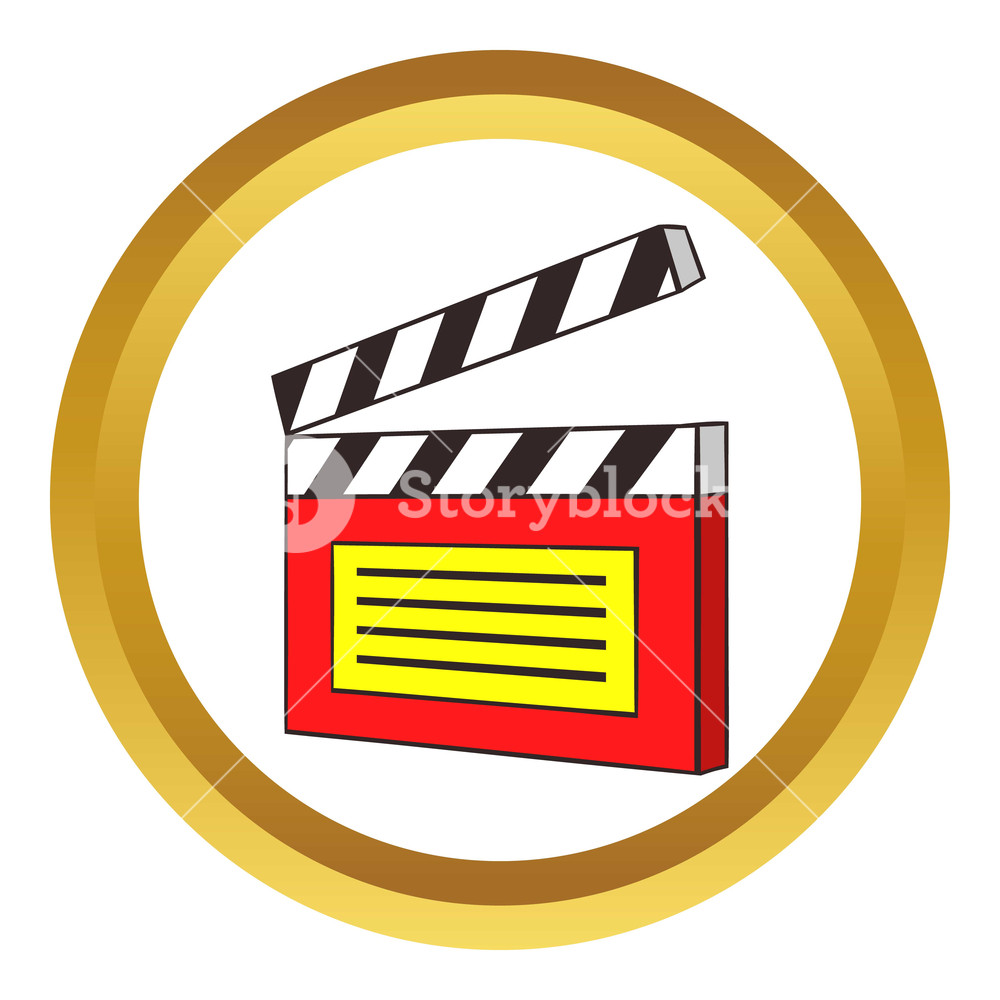 1000x1000 Clapperboard Vector Icon In Golden Circle, Cartoon Style Isolated