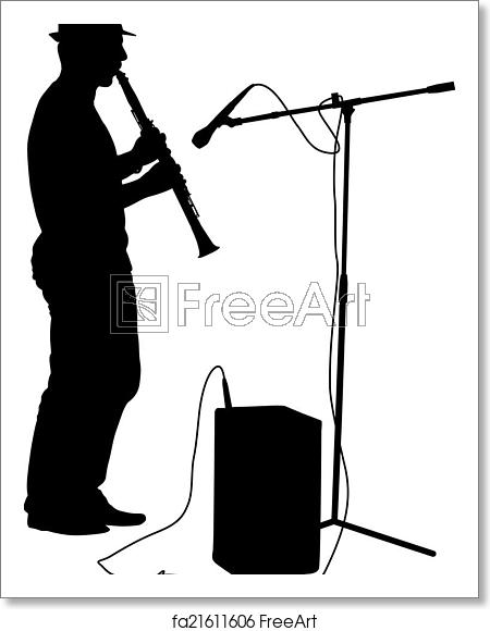 450x580 Free Art Print Of Silhouette Musician Plays The Clarinet Vector