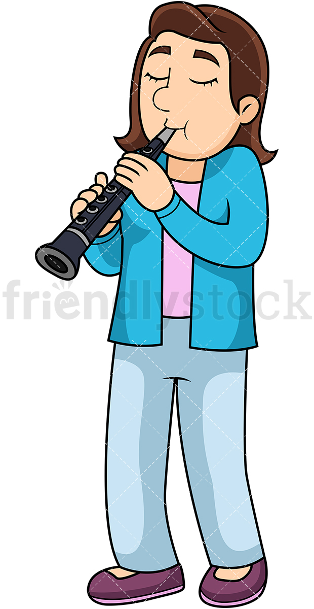620x1200 Woman Playing The Clarinet Cartoon Vector Clipart