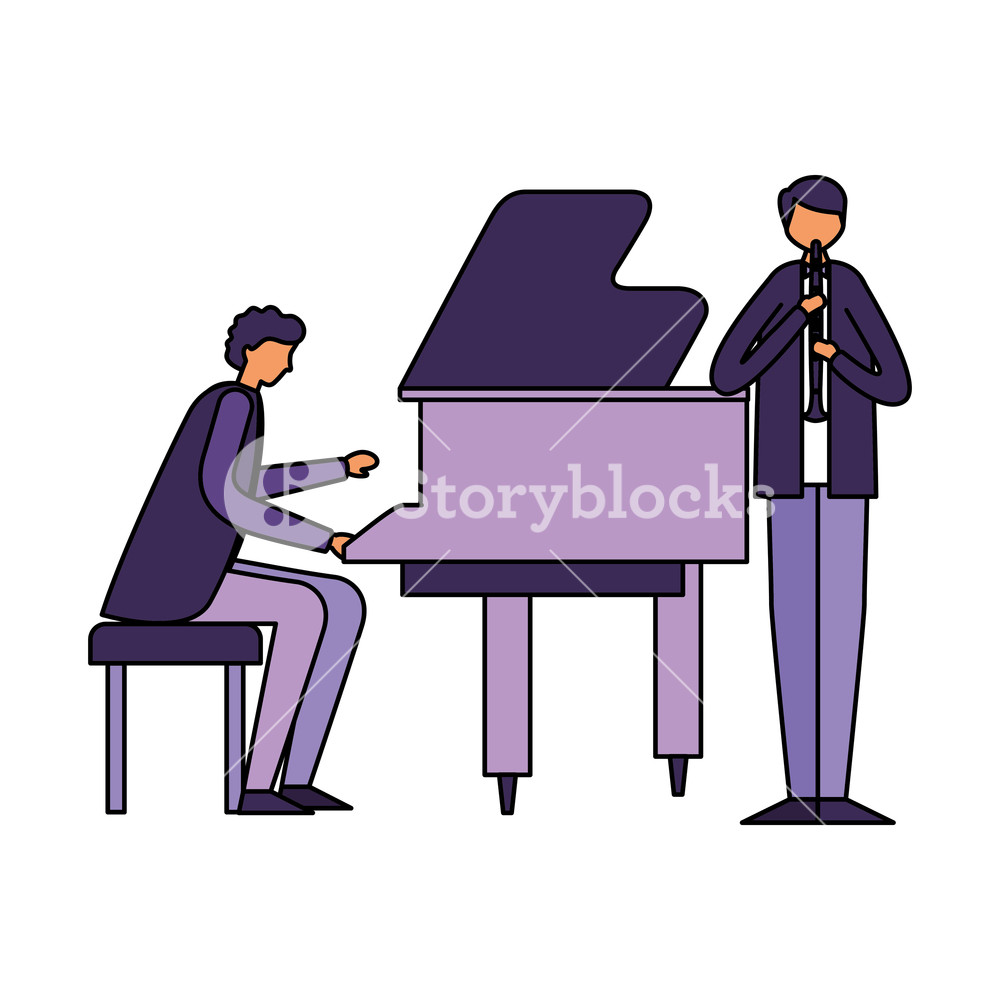 1000x1000 Musician Playing Piano And Man With Clarinet Vector Illustration
