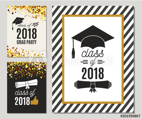 500x417 Graduation Class Of Greeting Cards Set With Gold Confetti