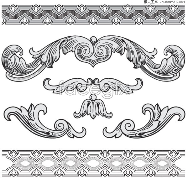 600x571 Classic European Style Black And White Pattern Vector Over
