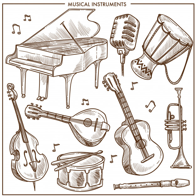 626x626 Musical Instruments Vector Sketch Icons Collection For Folk