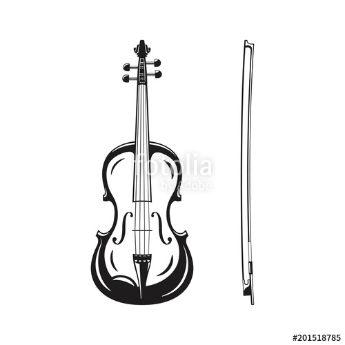 500x500 Outline Monochrome Silhouette Of Icon Violin With Bow, Classical