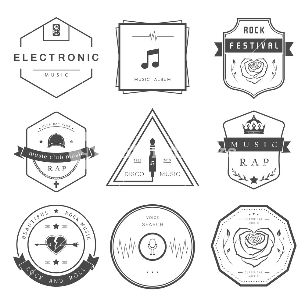 1000x1000 Vector Badges Rock Music, Rap, Classical And Electronic Music