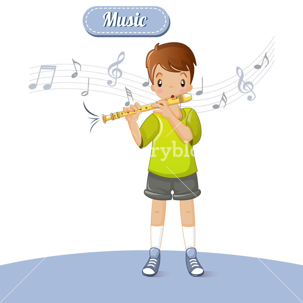 1000x1000 Boy Play Flute Music Concept Background Cartoon Illustration